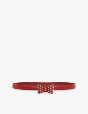 The Kooples Womens  Bow Stud-embellished Leather Belt In Red