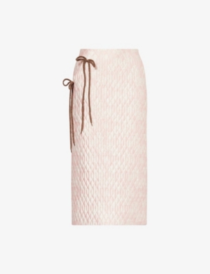 Simone Rocha Womens Pink Brown Floral-Print Quilted Satin Pencil Skirt 14