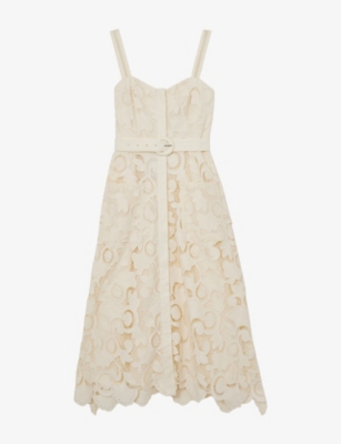 Womens Reiss Kerina Button-Front Lace Midi Dress