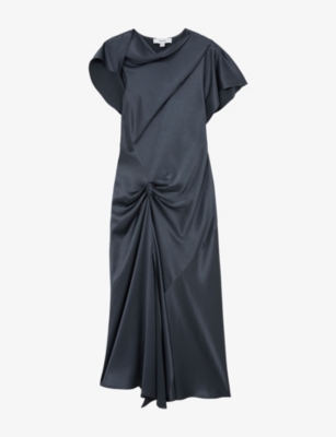 Womens Reiss Sasha Drape-Detail Satin Midi Dress