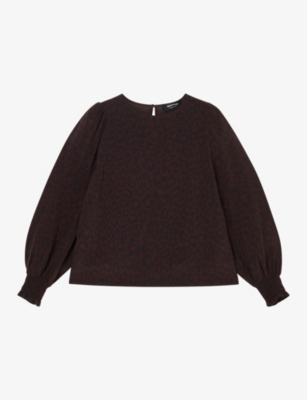 Womens Whistles Leopard-Print Long-Sleeved Woven Blouse