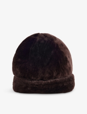 Nour Hammour Womens Chocolat Fondant Blokes Toscana Shearling Beanie