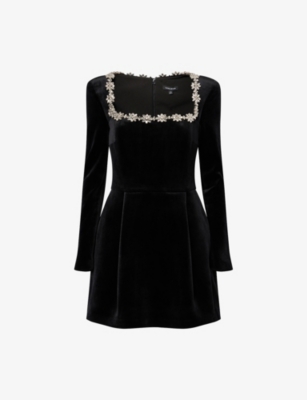 Nadine Merabi Womens Black Kimberly Embellished Velvet Mini Dress