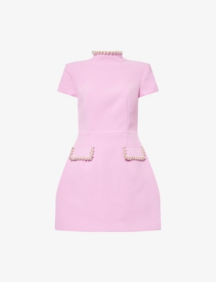 Nadine Merabi Womens Pink Simone Embellished Crepe Mini Dress Xs