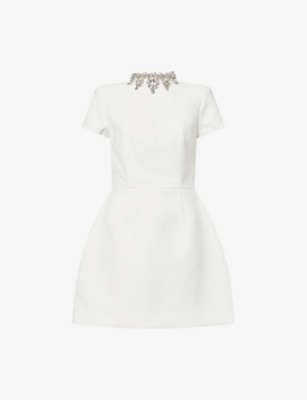 Nadine Merabi Womens White Regan Embellished Crepe Mini Dress