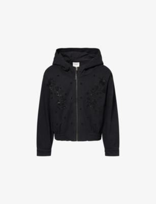 Found Mens Vintage Black Hand-embroidered Cotton-twill Anorak Jacket