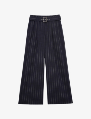 Womens Reiss Rae Pinstriped Wide-Leg Stretch-Woven Trousers