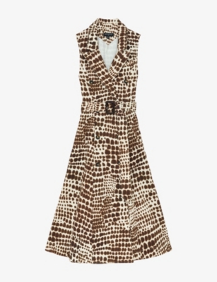 Reiss Womens Chocolate Concordia Animal-print Stretch-cotton Midi Dress In Brown