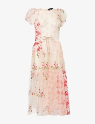 Simone Rocha Womens  Puff-sleeve Flounce Sheer Midi Dress