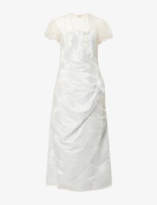 Simone Rocha Womens  Floral Jacquard Satin Midi Dress