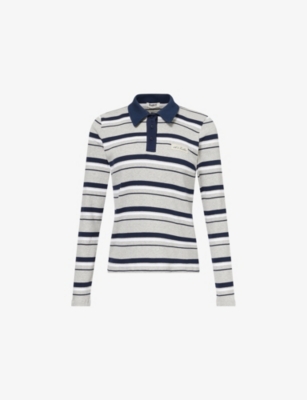 4th & Reckless Womens Multi Liliana Striped Cotton Rugby Top In Blue
