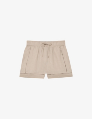Reiss Womens Neutral Riley Drawstring-waist Linen Shorts