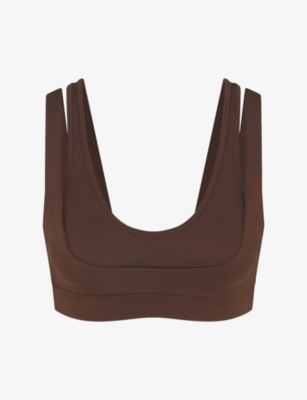 Nikeskims Womens Dark Sepia Matte Double-strap Scoop Sports Bra Xl In Brown