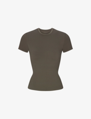 Nikeskims Womens Dusty Oakmoss/dune Ribbed Seamless Baby Tee Jersey T-shirt Xl