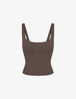 Nikeskims Womens Dark Sepia Matte Square-neck Jersey Tank Top Xs In Brown