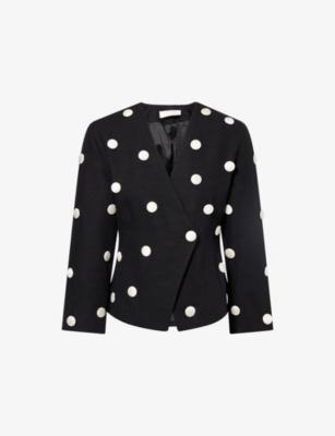 D'estree Womens Black And White Aloise Polkadot Button Cotton Blazer In Multi