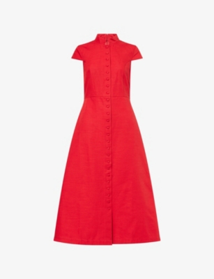 D'estree Womens Red Amoako Button-front Cotton Midi Dress