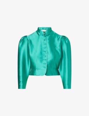 D'estree Womens Emerald Amoako Puff-sleeve Satin Jacket In Green