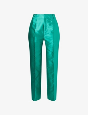 D'estree Womens Emerald Tailored Straight-leg Satin Trousers In Green