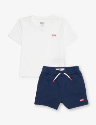 Levi's Babies' Bright White Branded Cotton-blend T-shirt And Shorts Set 6-36 In Multi