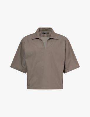 Seventh Mens Sage Football Box-fit Cotton-blend Polo Top In Brown
