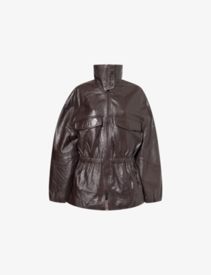 Womens The Frankie Shop Carnaby Funnel-Neck Leather Jacket