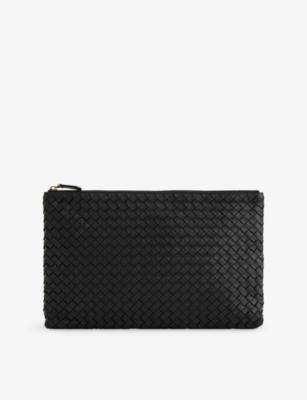 Reselfridges Womens Black Pre-loved Bottega Veneta Intrecciato Leather Clutch