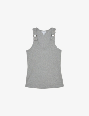 Reiss Womens Grey Marl Vinnie Hardware-embellished Stretch-cotton Vest In Gray