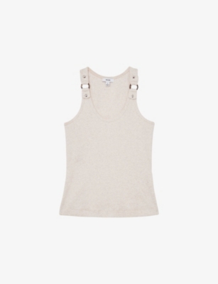Reiss Womens Neutral Marl Vinnie Hardware-embellished Stretch-cotton Vest Xs In Pattern