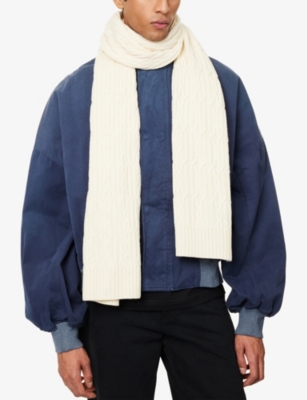 Percival Mens Ecru Melville Cable-knit Wool-blend Scarf In Neutral