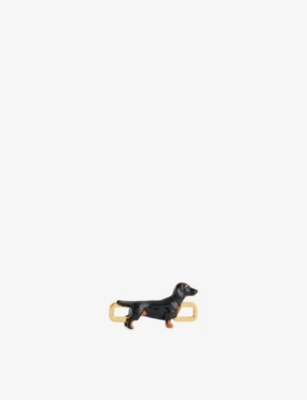 Poubel Mens Gold Black Dachshund 14ct Gold-plated Sterling-silver Enamelled Charm
