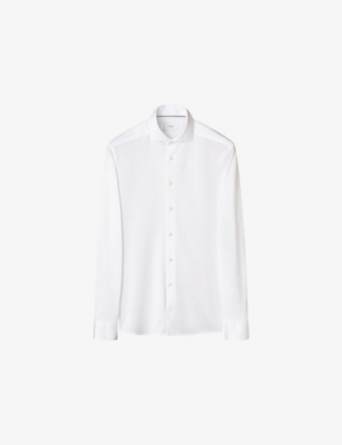 Eton Mens White Filo Di Scozia Contemporary-fit Cotton-knit Shirt