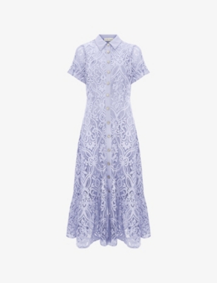 Phase Eight: Carmine Frilled-Sleeve Midi Lace Dress