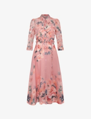 Phase Eight: Anabella Floral-Print Linen-Blend Midi Dress