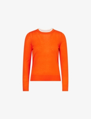 Me And Em And Em Womens Vivid Orange/soft Wh Barely There Contrast-trim Merino Wool-blend Jumper