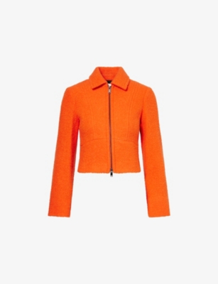 Me And Em And Em Womens Vivid Orange Bouclé Cropped Wool-blend Jacket