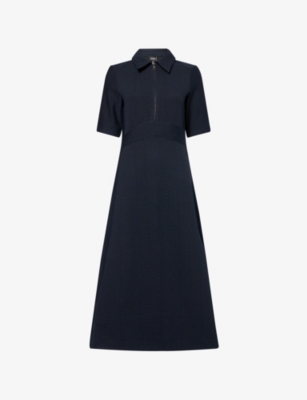 Me And Em And Em Womens Navy Collared Half-zip Stretch-jersey Midi Dress In Blue