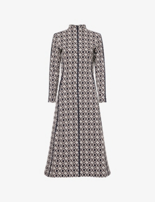 Me And Em And Em Womens Navy Multi Geometric Jacquard Stretch-cotton Midi-dress In Black