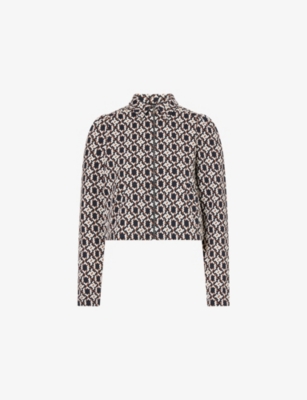 Me And Em Womens  Geometric Jacquard Stretch-cotton Jacket In Brown