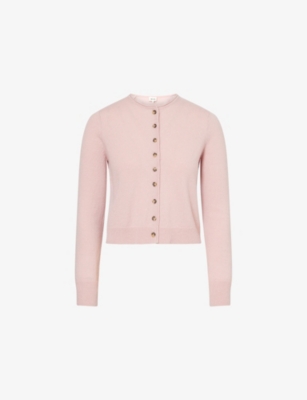 Me And Em And Em Womens Smoke Pink Round-neck Roll-trim Cashmere Cardigan Xs