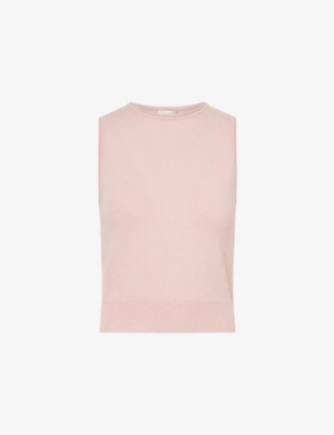 Me And Em And Em Womens Smoke Pink Round-neck Rolled-trim Cashmere Vest