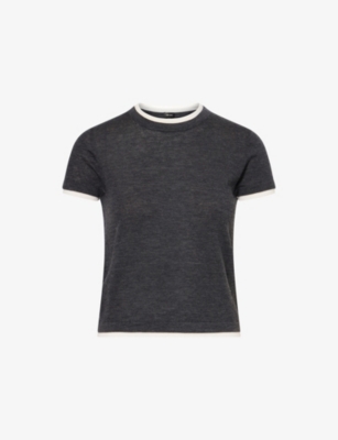 Me And Em Womens  Barely There Contrast-trim Merino Wool-blend Top In Black