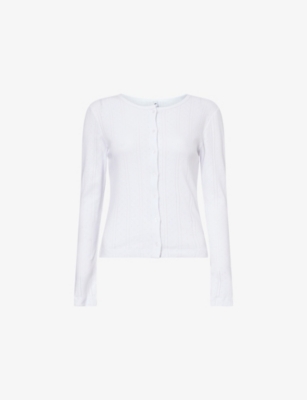 Cou Cou Intimates Womens  Round-neck Pointelle-knit Cotton Cardigan In White