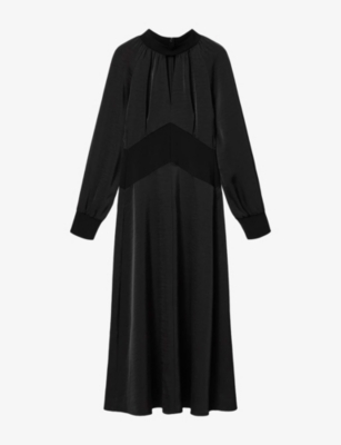 Allsaints: Roya Ribbed-Panel Woven Midi Dress