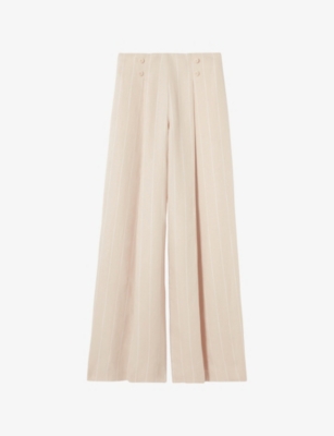 Claudie Pierlot Womens Sand Tailored Wide-leg Linen-blend Trousers In Neutral