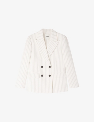Sandro Womens Ecru / Black Striped Double-breasted Linen Blazer In Multi
