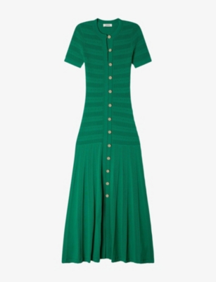 sandro evening dresses Nara Two-Tone Knit Maxi Dress Navy Blue main image 1