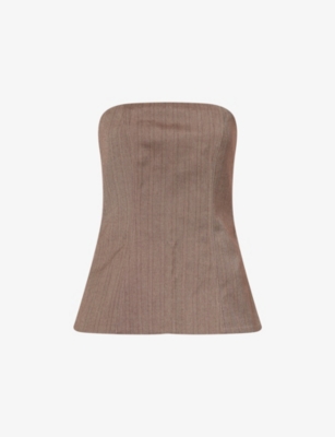 Dissh Womens Brown Hailey Strapless Stripe Bustier Woven Top