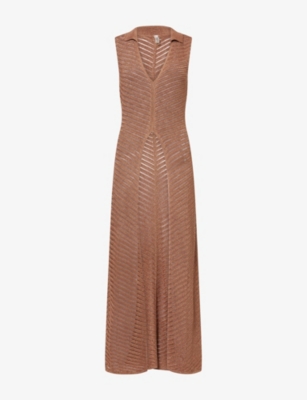 Devon Windsor Mens Truffle Gretta Collared Metallic-knit Top In Multi