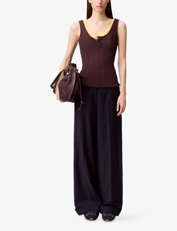 Tailored Wide-Leg Stretch Wool-Blend Trousers